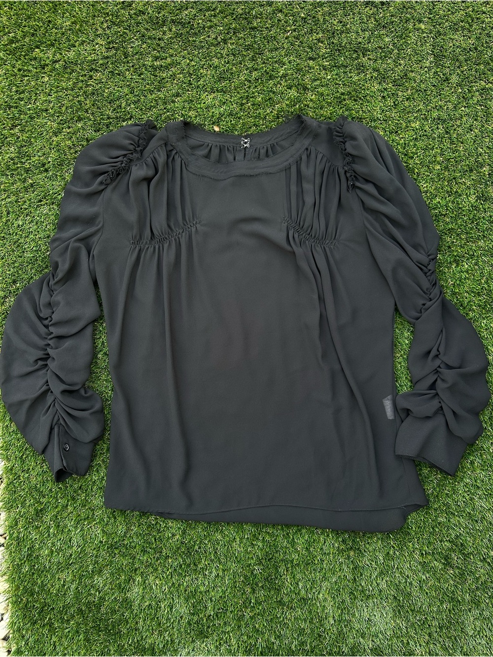 🖤 Vintage Black Ruched Poet Sleeve Blouse ✨